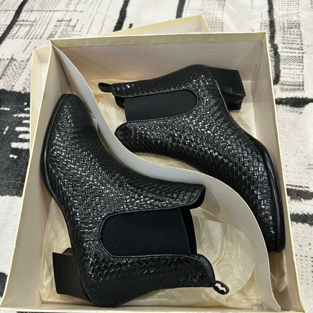 Cole Haan Black Woven Leather Boots - Picture 3 of 9